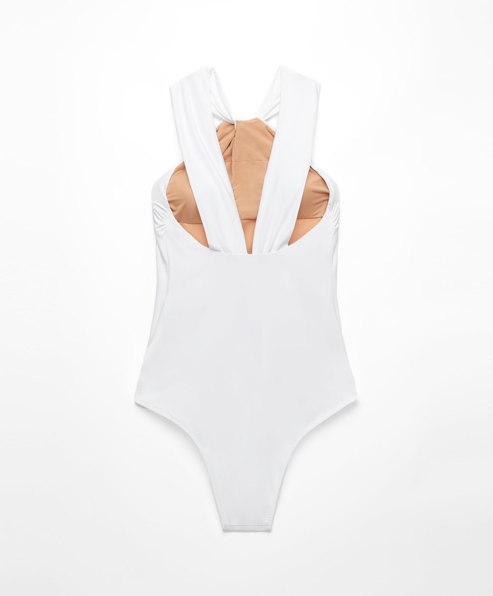 Oysho Draped Halter Swimsuit ασπρα | NSGOAE-763