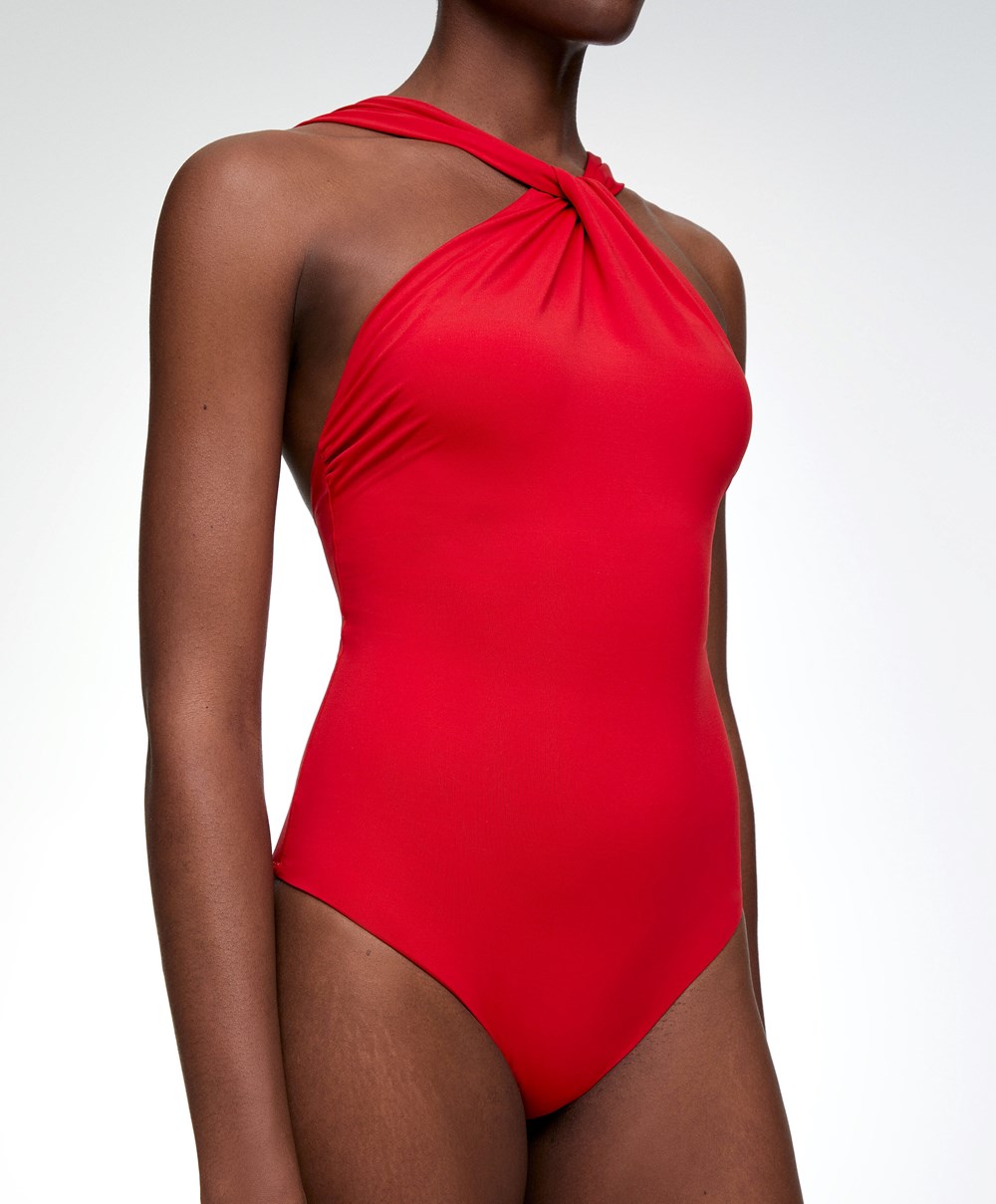 Oysho Draped Halter Swimsuit κοκκινα | CPLBTF-186