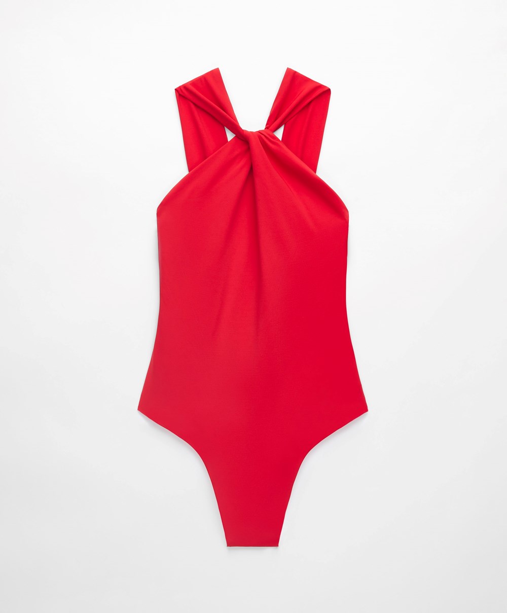 Oysho Draped Halter Swimsuit κοκκινα | CPLBTF-186