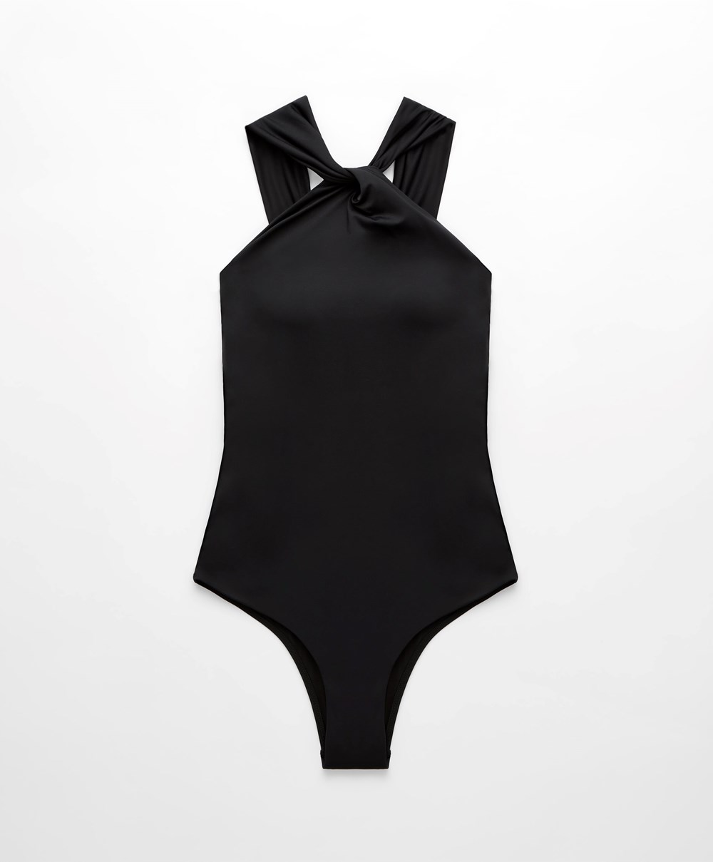 Oysho Draped Halter Swimsuit μαυρα | DCZVHR-074