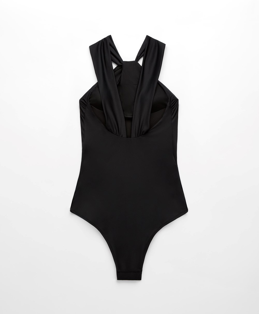 Oysho Draped Halter Swimsuit μαυρα | DCZVHR-074