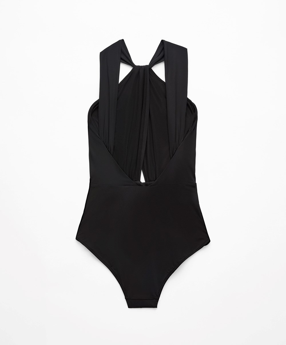 Oysho Draped Halter Swimsuit μαυρα | YBLPIE-837