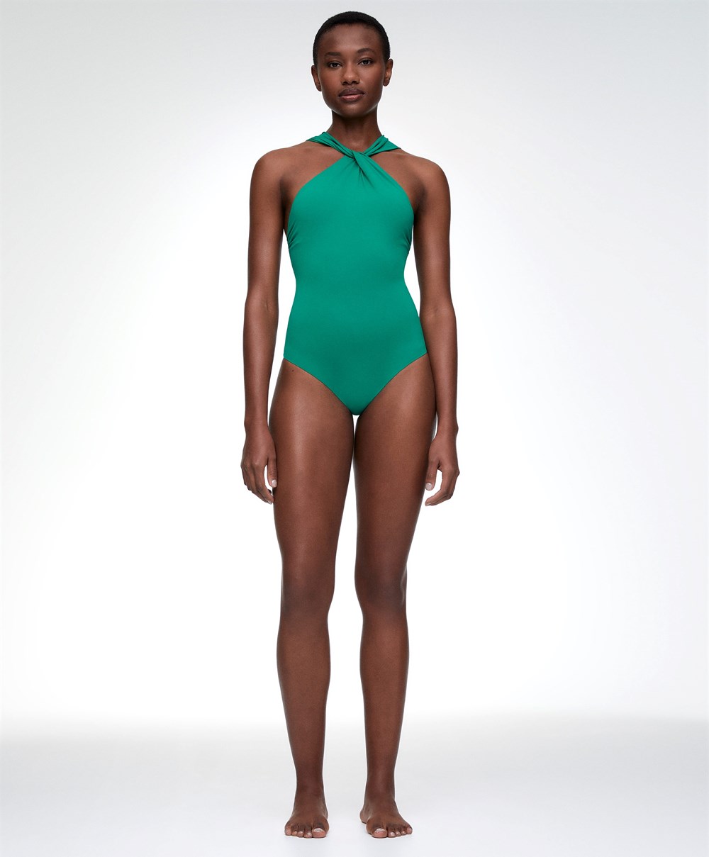 Oysho Draped Halter Swimsuit πρασινο | XGYCPL-458