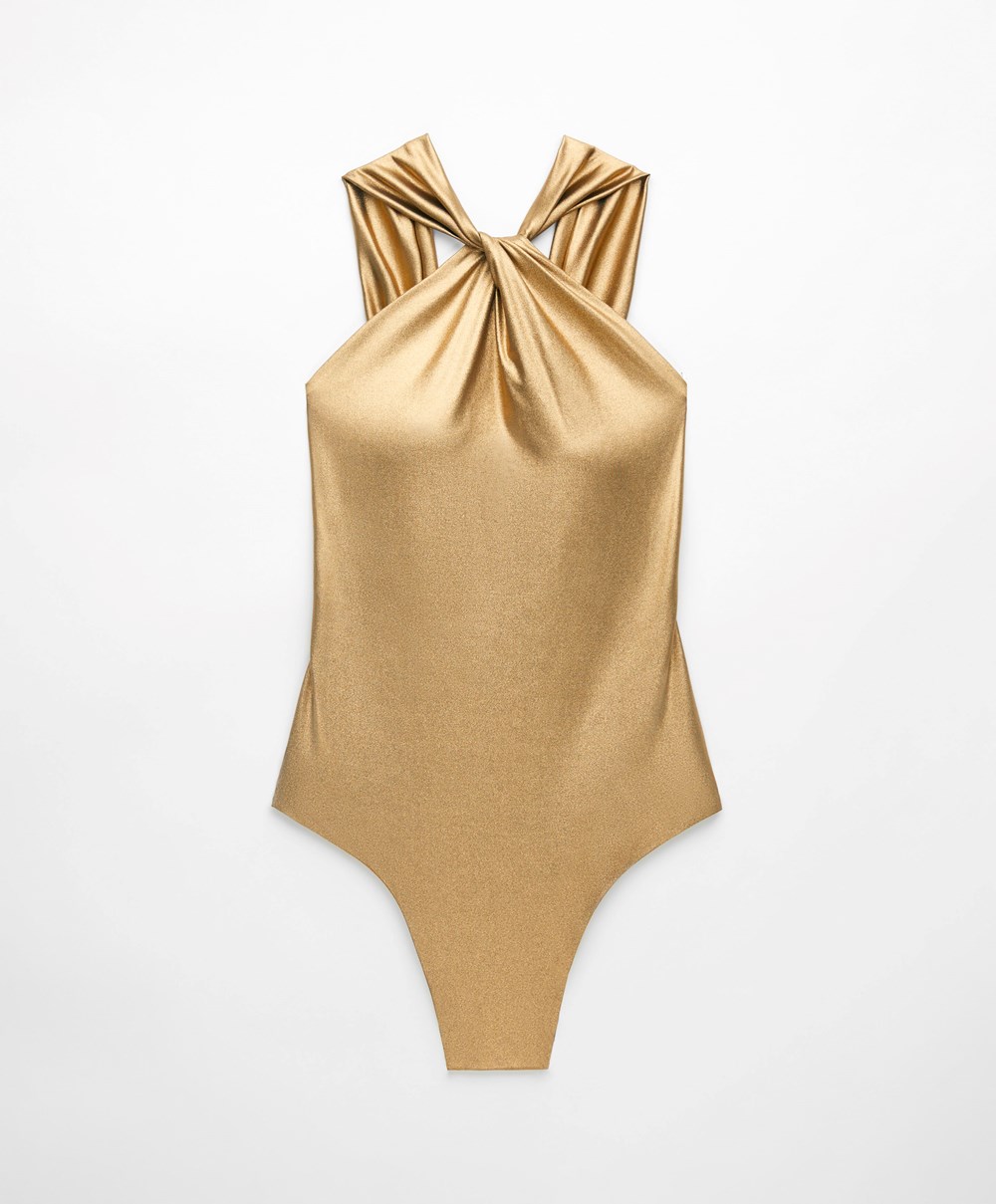 Oysho Draped Halter Swimsuit χρυσο χρωμα | PCSOTR-823