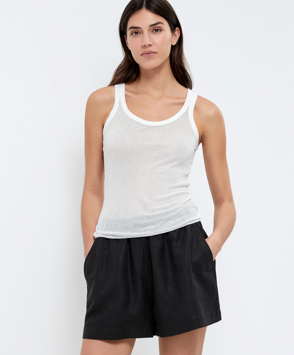 Oysho Extra Fine Vest Top Pale Ecru | ORMKLZ-947