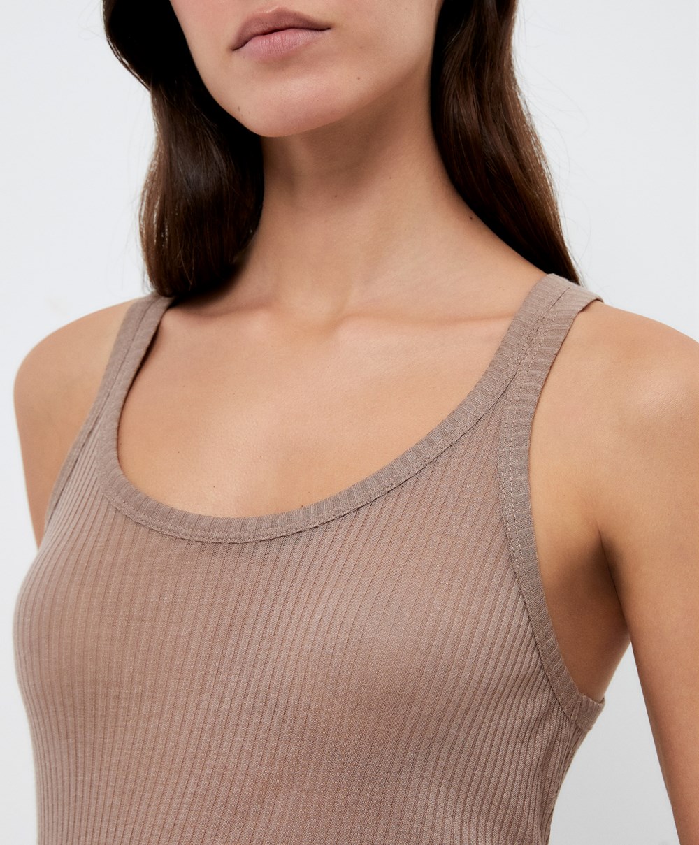 Oysho Extra Fine Vest Top καφε | GXPVKW-328