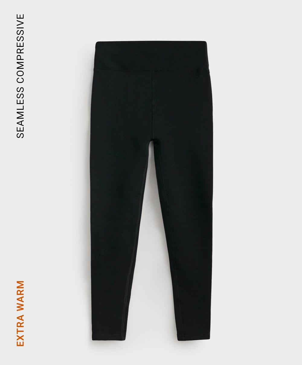 Oysho Extra Warm Compressive 70cm Ankle-length Leggings μαυρα | HKZUWG-167