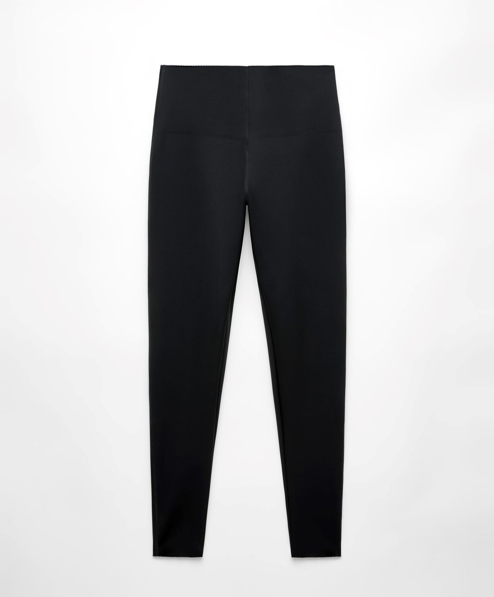 Oysho Extra-compressive Core Control 65cm Ankle-length Leggings μαυρα | EABCUF-578