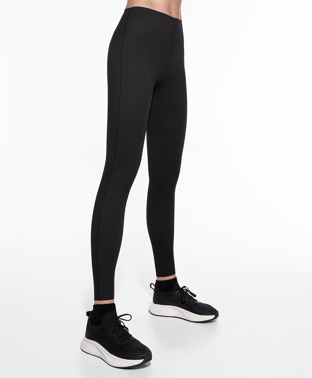 Oysho Extra-compressive Core Control 65cm Ankle-length Leggings μαυρα | EABCUF-578