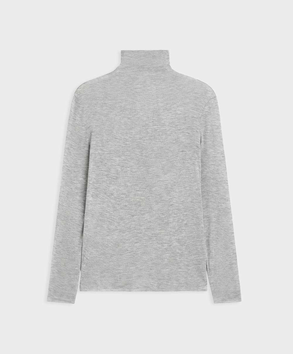 Oysho Extra-fine Long-sleeved T-shirt With High Neck γκρι | ISKWBJ-352