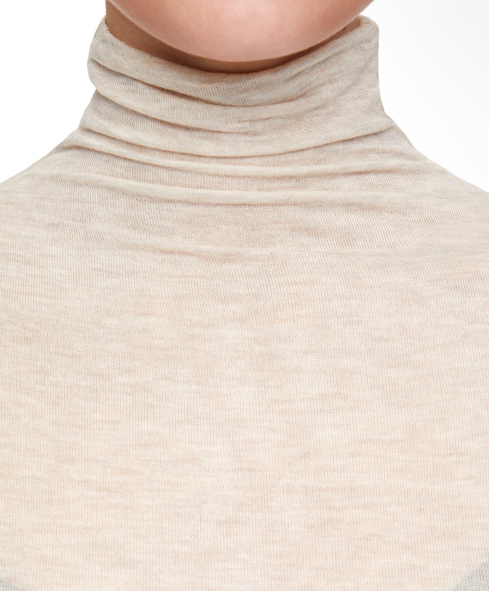 Oysho Extra-fine Long-sleeved T-shirt With High Neck Sand Melange | RAYUBK-379