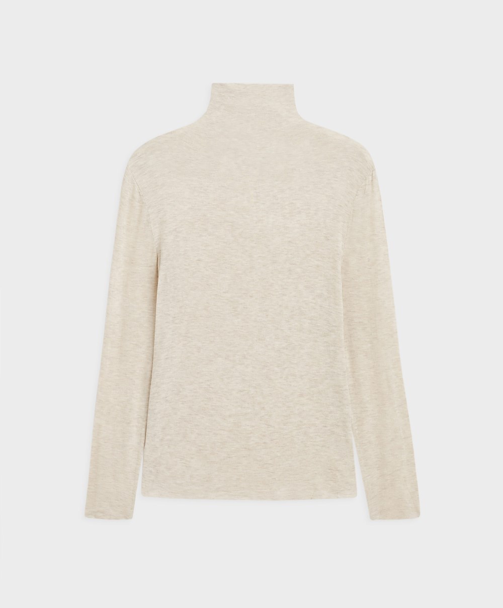 Oysho Extra-fine Long-sleeved T-shirt With High Neck Sand Melange | RAYUBK-379