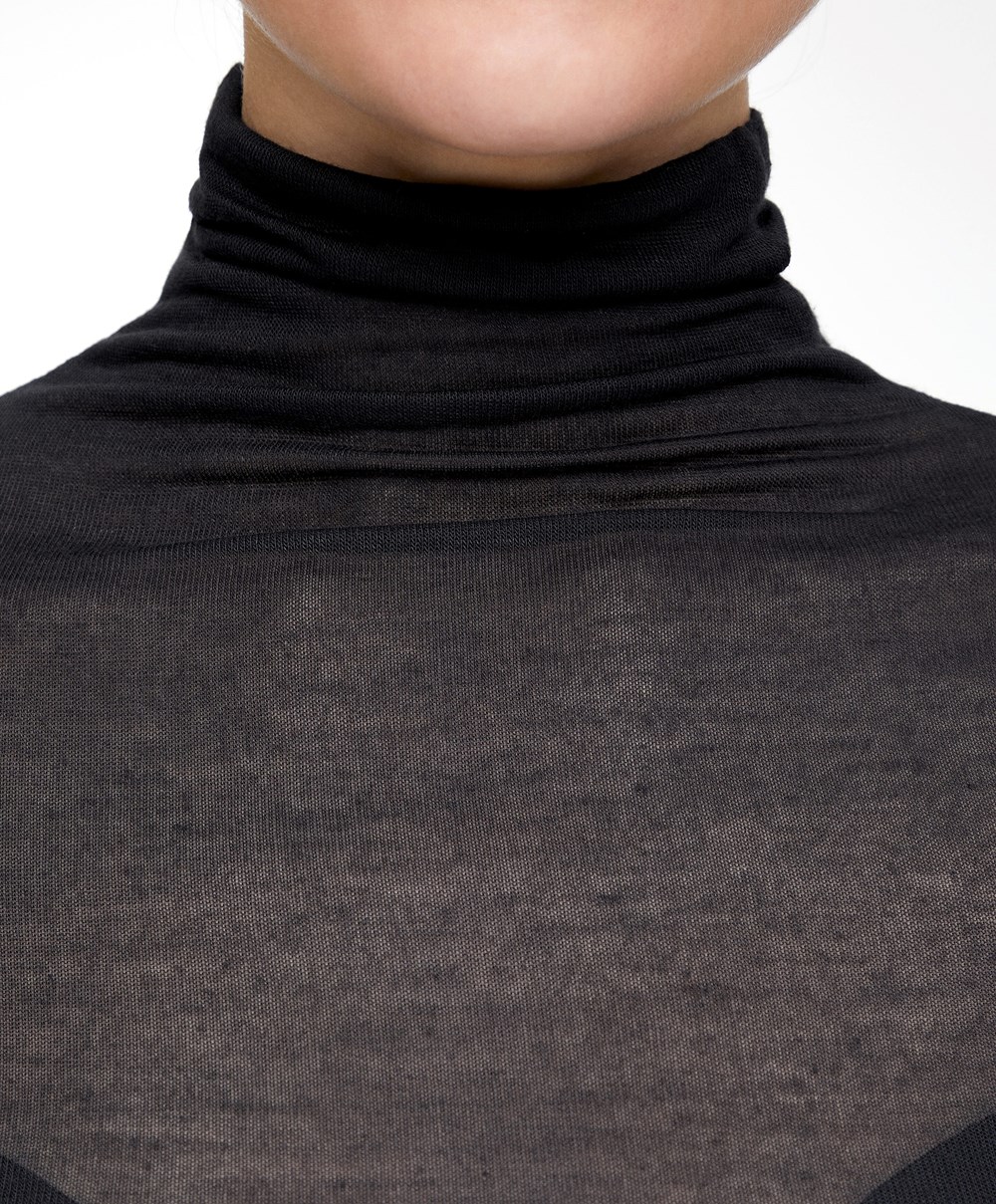 Oysho Extra-fine Long-sleeved T-shirt With High Neck Anthracite | REOTLF-349