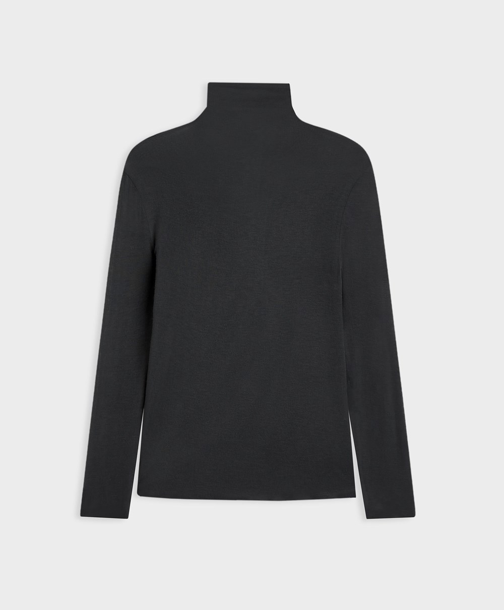 Oysho Extra-fine Long-sleeved T-shirt With High Neck Anthracite | REOTLF-349