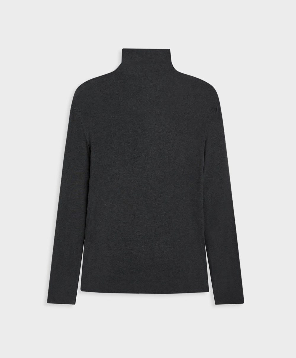 Oysho Extra-fine Long-sleeved T-shirt With High Neck Anthracite | REOTLF-349