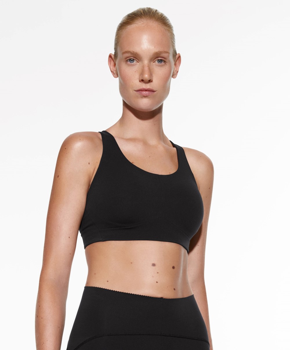 Oysho Firm Support Compressive Sports Bra μαυρα | KQPDXT-271