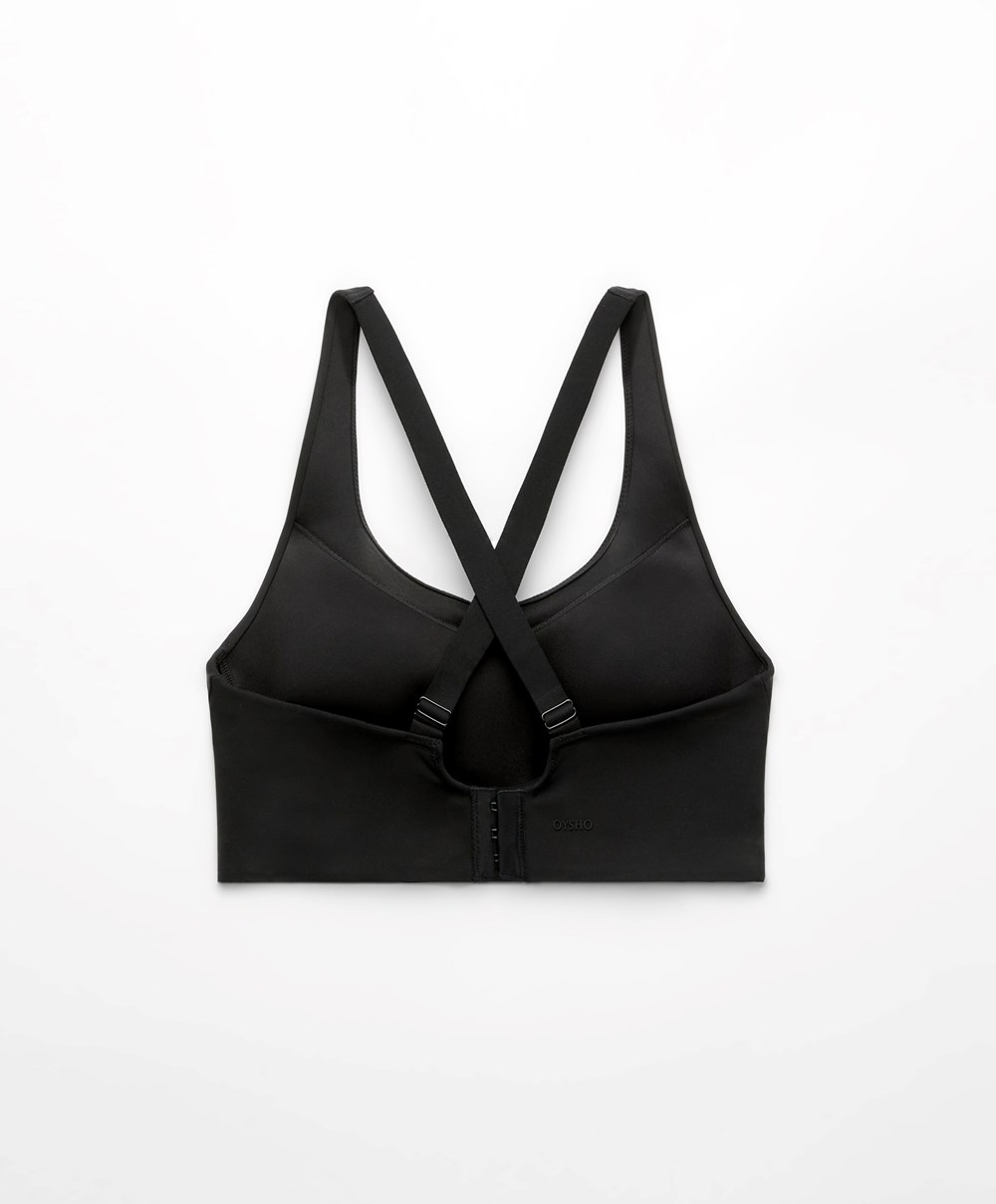 Oysho Firm Support Compressive Sports Bra μαυρα | KQPDXT-271