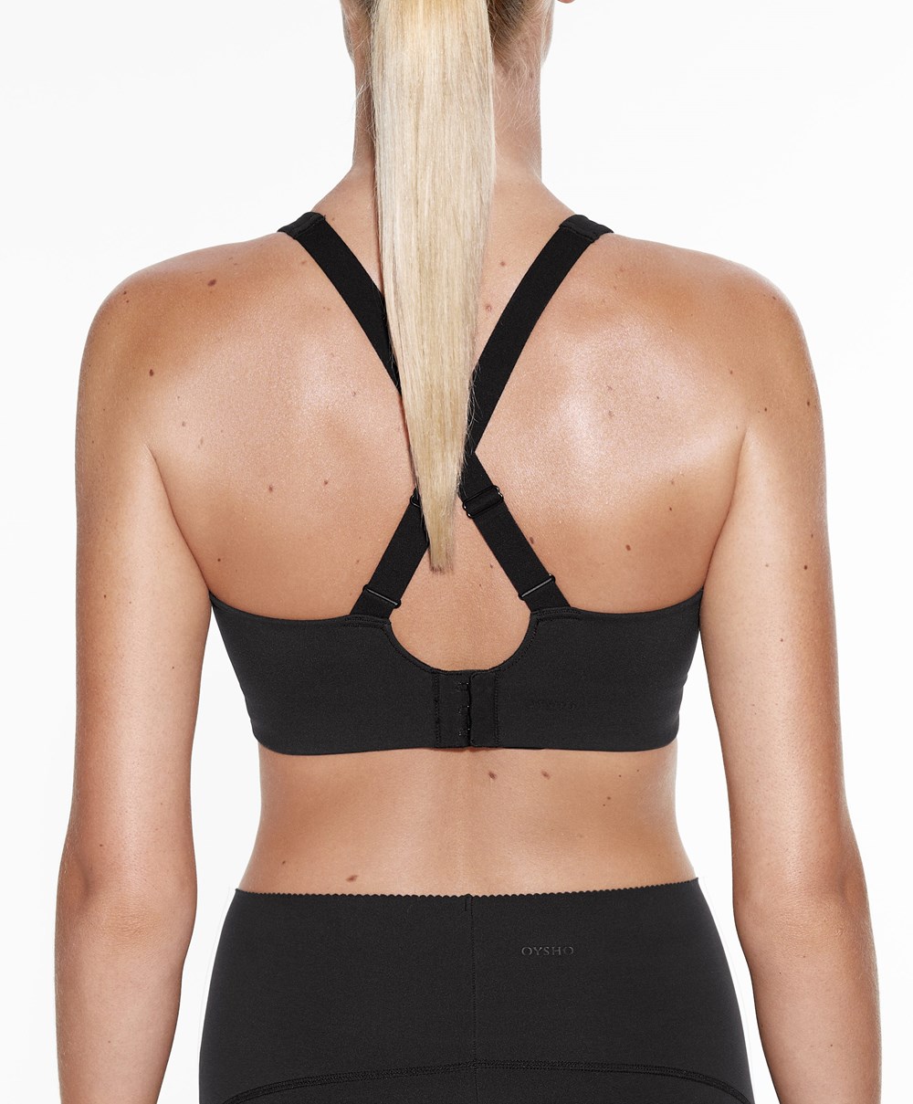 Oysho Firm Support Compressive Sports Bra μαυρα | KQPDXT-271