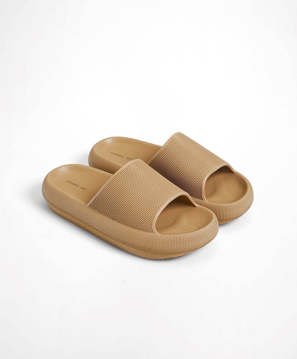 Oysho Flatform Sandals καφε | NUGEQD-395