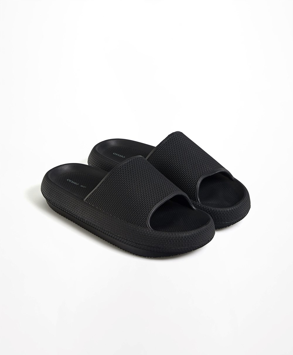 Oysho Flatform Sandals μαυρα | GBIMAH-972