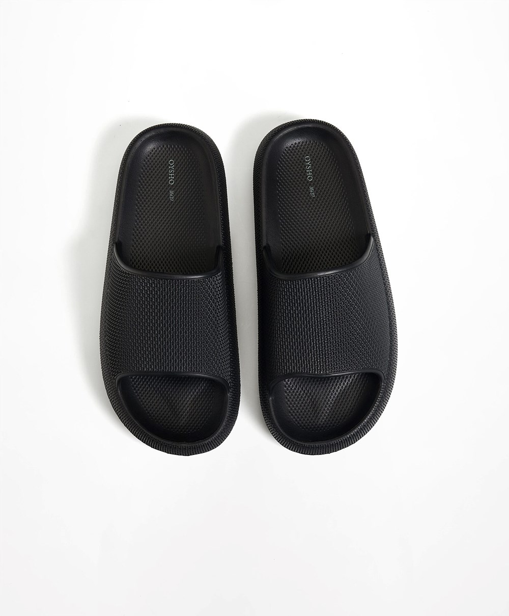 Oysho Flatform Sandals μαυρα | GBIMAH-972