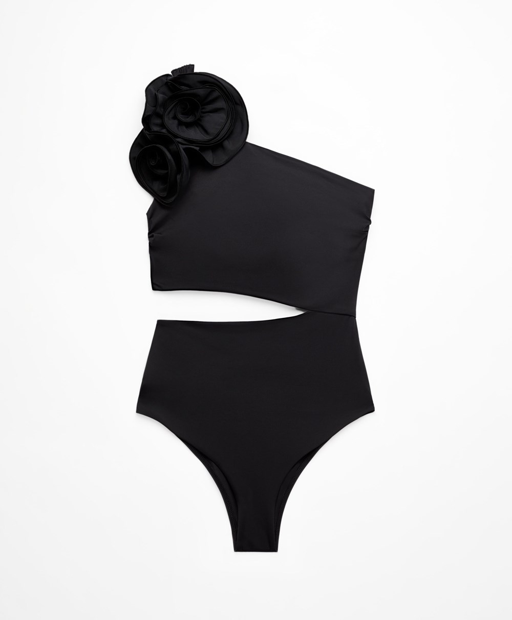 Oysho Floral Asymmetric Trikini μαυρα | DLISHE-419