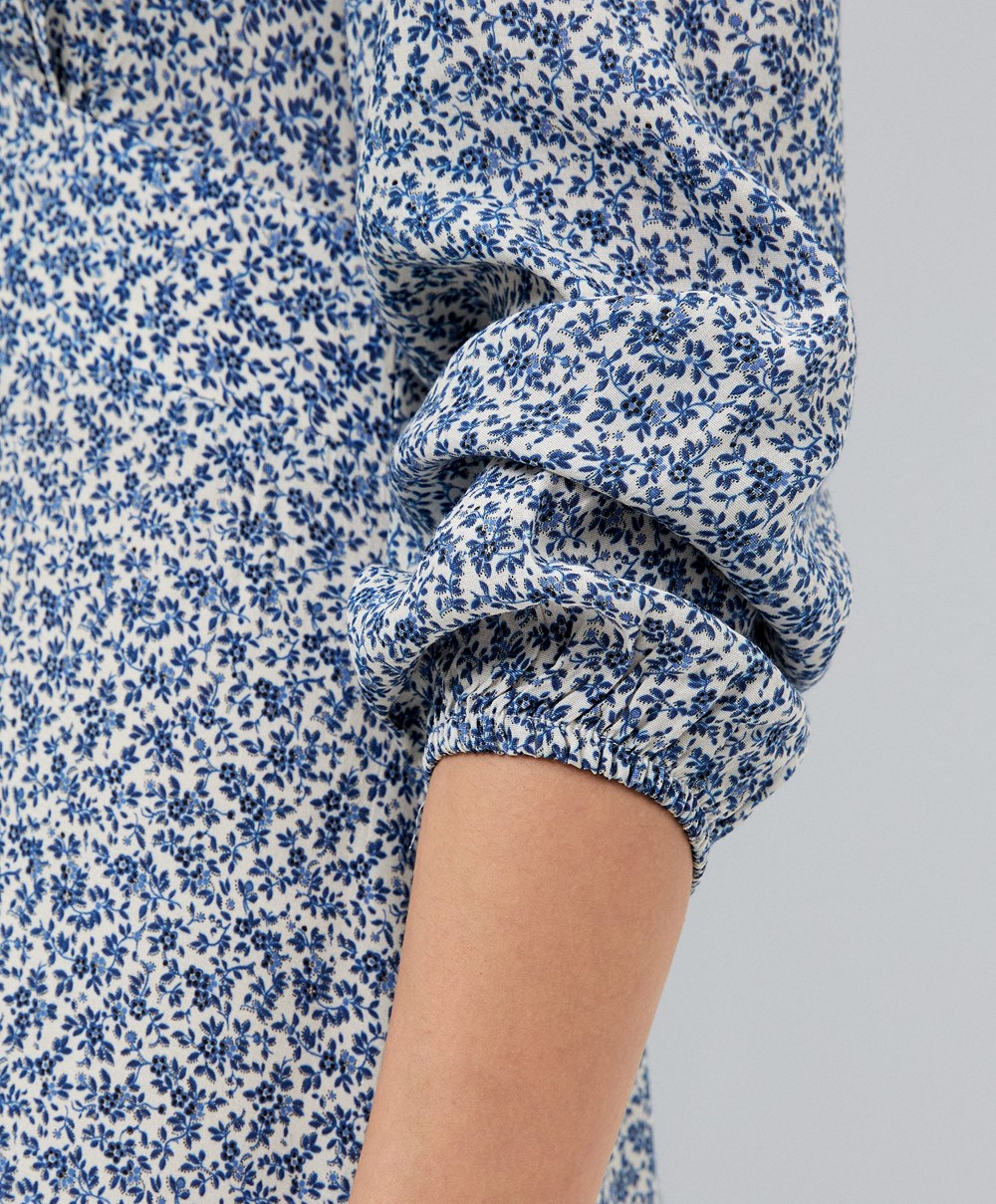 Oysho Floral Long-sleeved Midi φορεμα Ecru | JUOQTZ-728