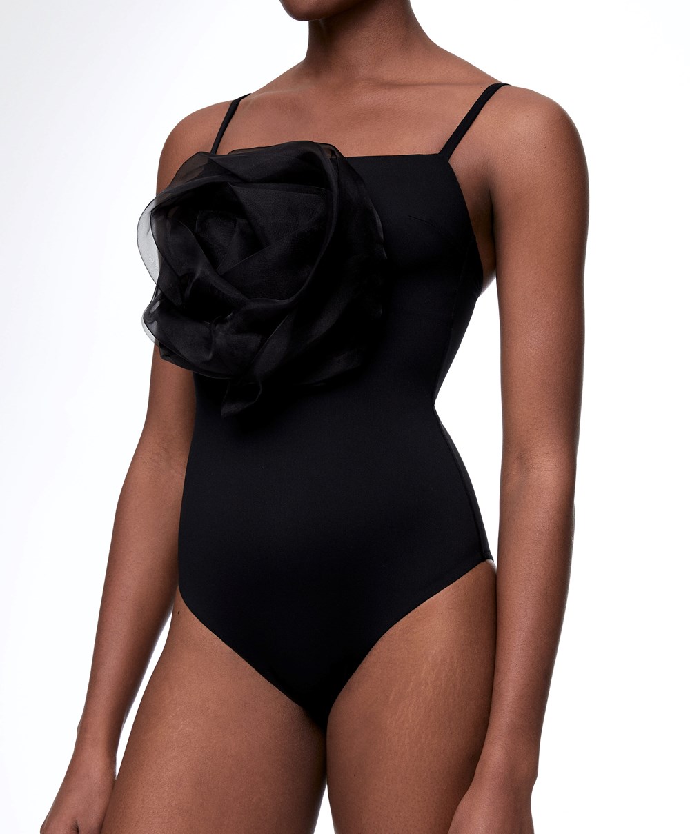 Oysho Floral Organza Swimsuit μαυρα | LRWEXV-195