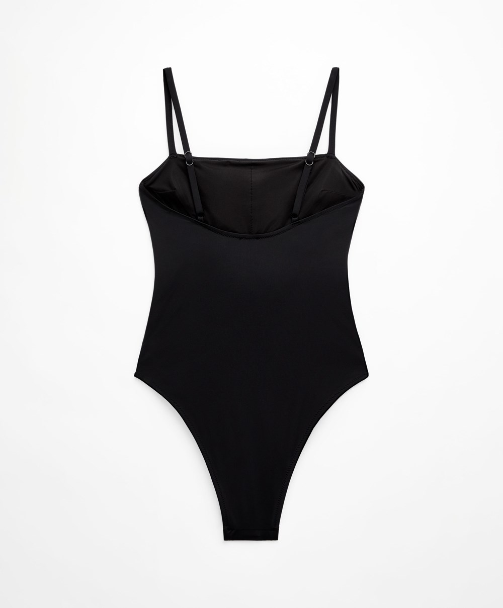 Oysho Floral Organza Swimsuit μαυρα | LRWEXV-195