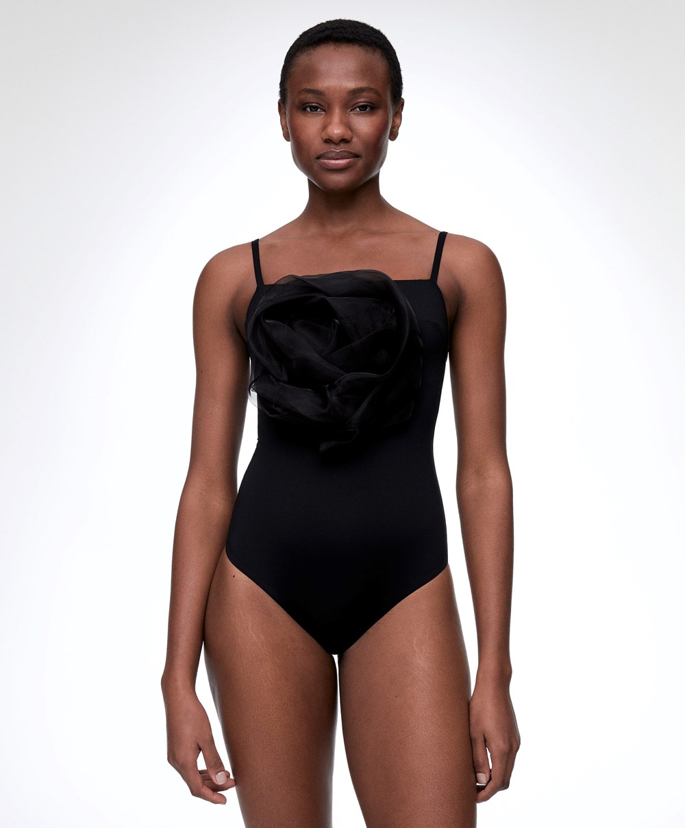 Oysho Floral Organza Swimsuit μαυρα | LRWEXV-195