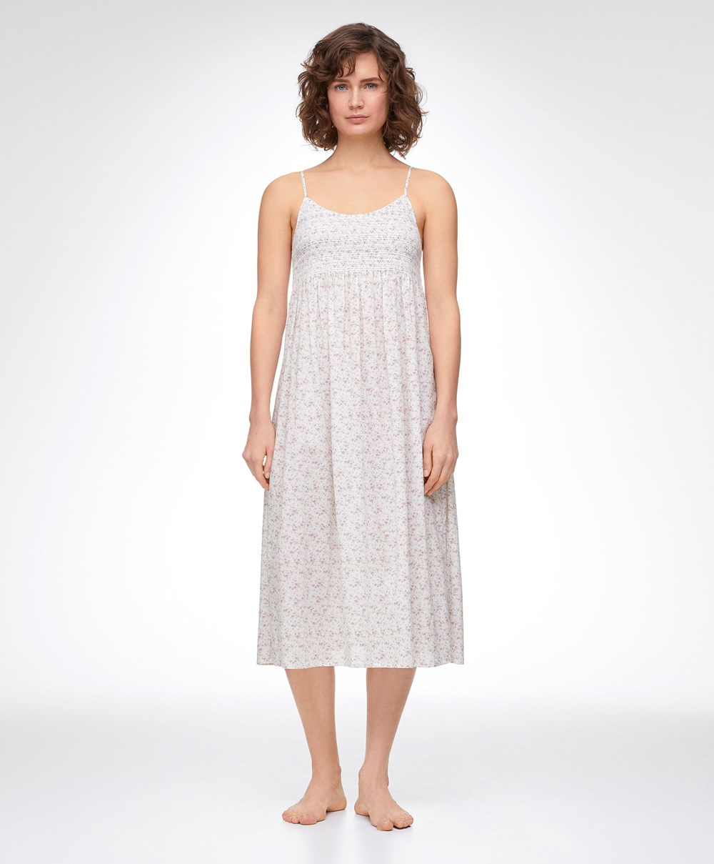 Oysho Floral Print 100% βαμβακερα Midi Nightdress Mid-rosette | ZQFVLO-549