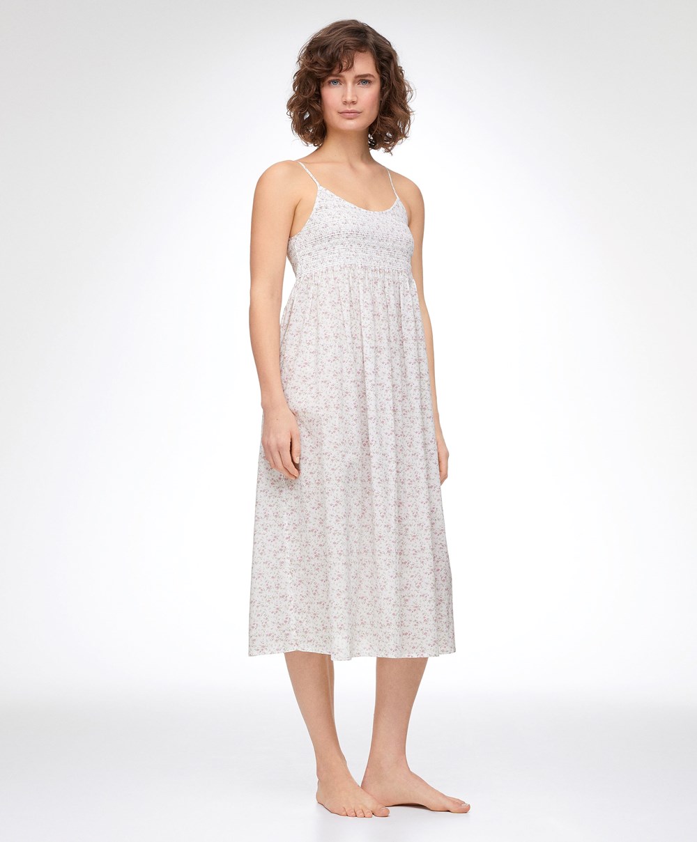 Oysho Floral Print 100% βαμβακερα Midi Nightdress Mid-rosette | ZQFVLO-549