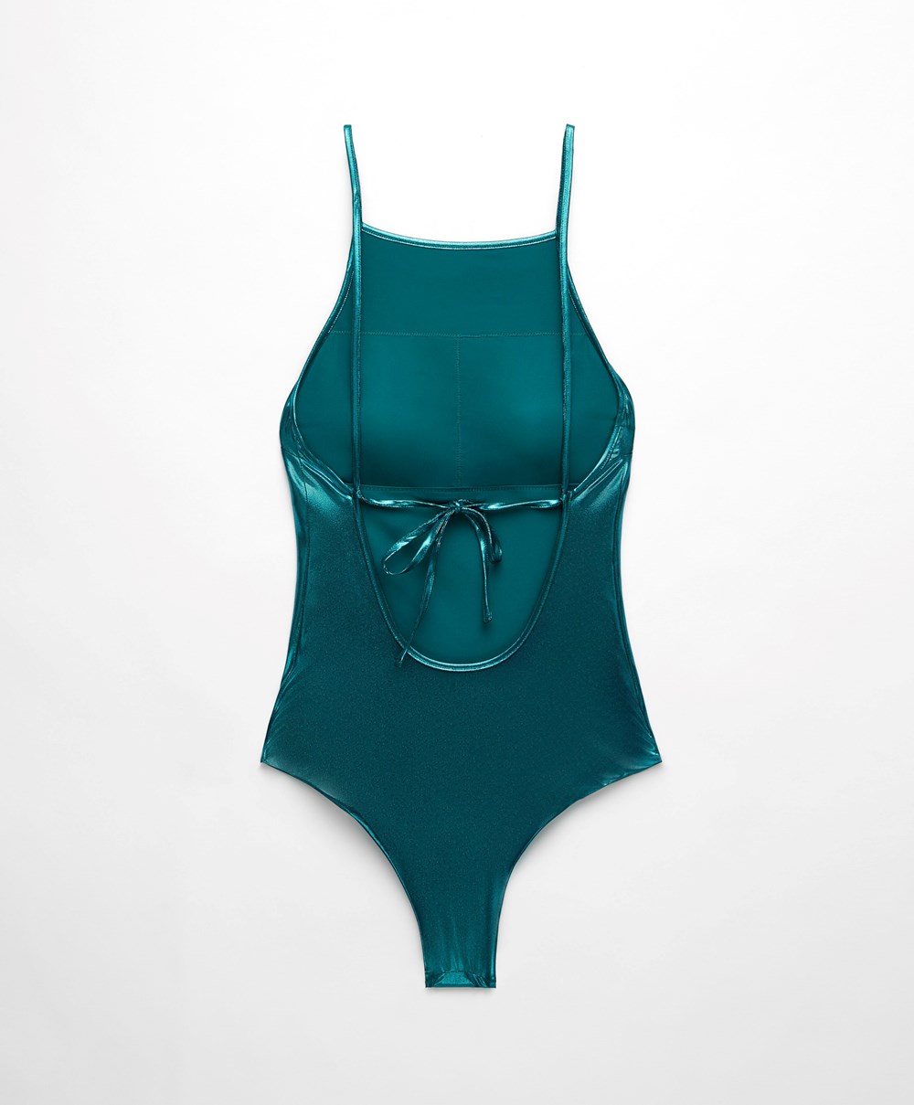 Oysho Foil Halter Swimsuit πρασινο | YNVRWT-549