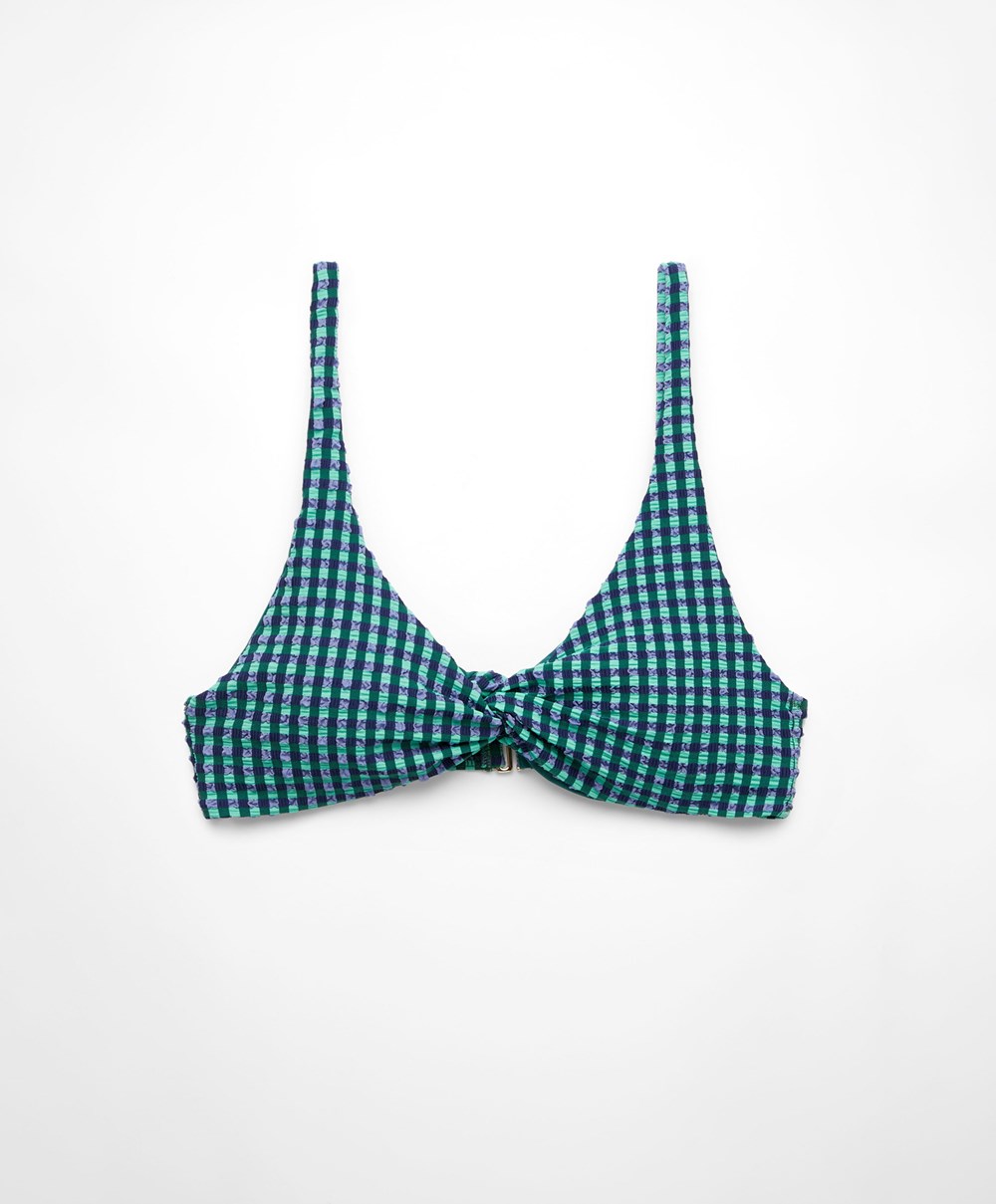 Oysho Gingham Halterneck Μπικίνι Top Aquamarine | LEPRTZ-598