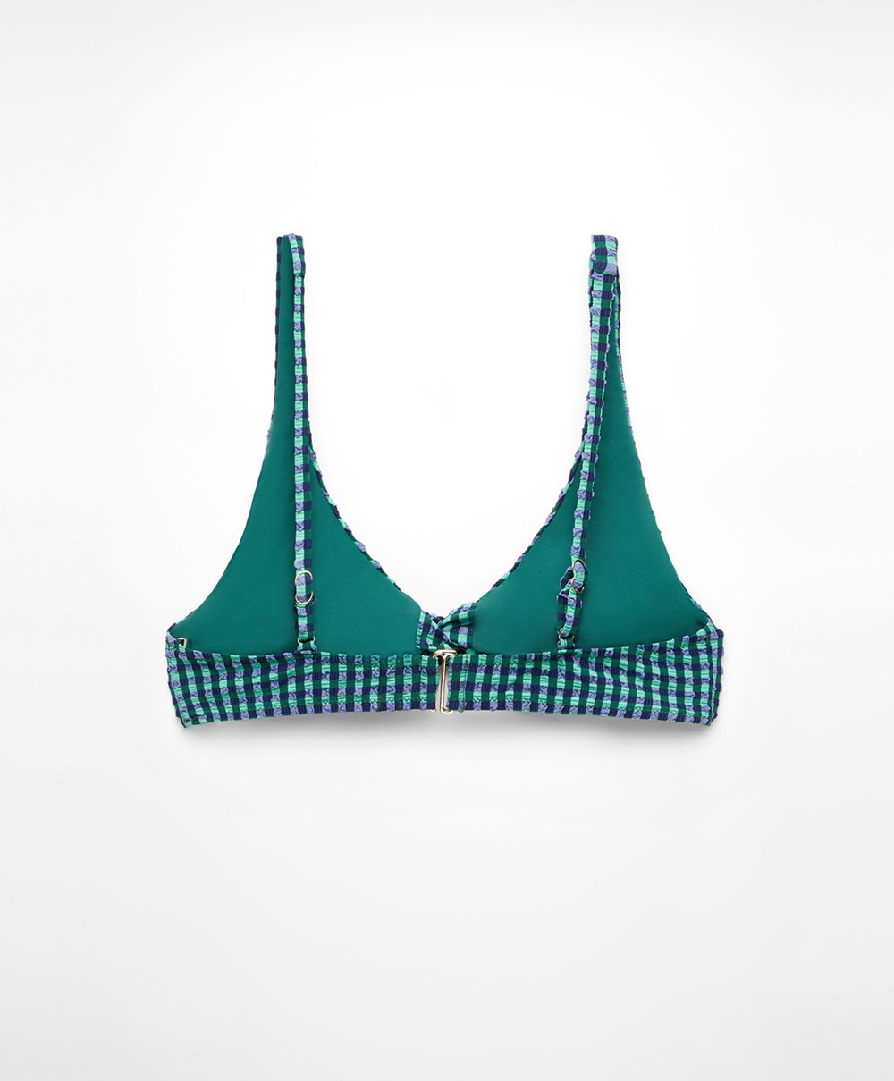 Oysho Gingham Halterneck Μπικίνι Top Aquamarine | LEPRTZ-598