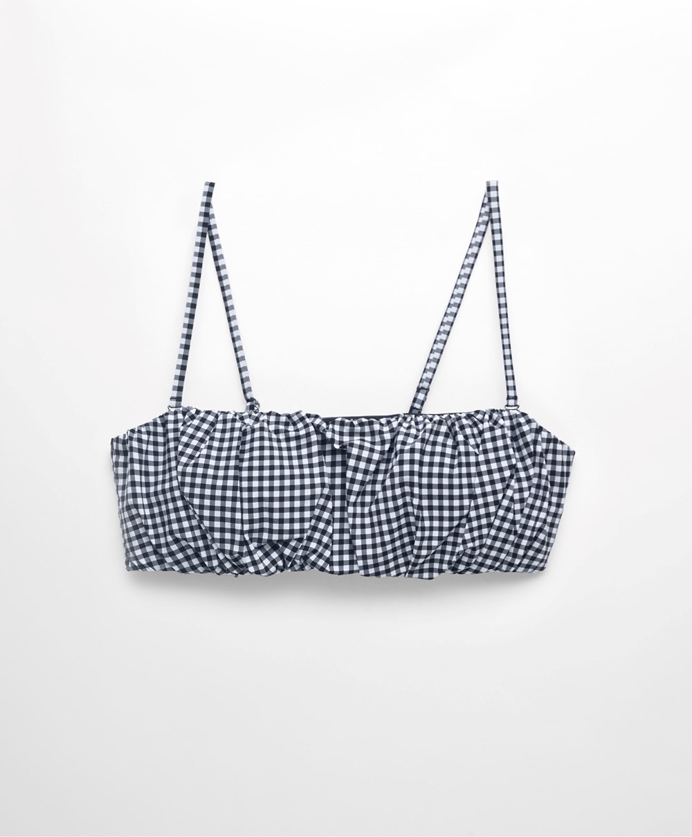 Oysho Gingham Ruched Μπικίνι Top μαυρα | YKDPBG-721