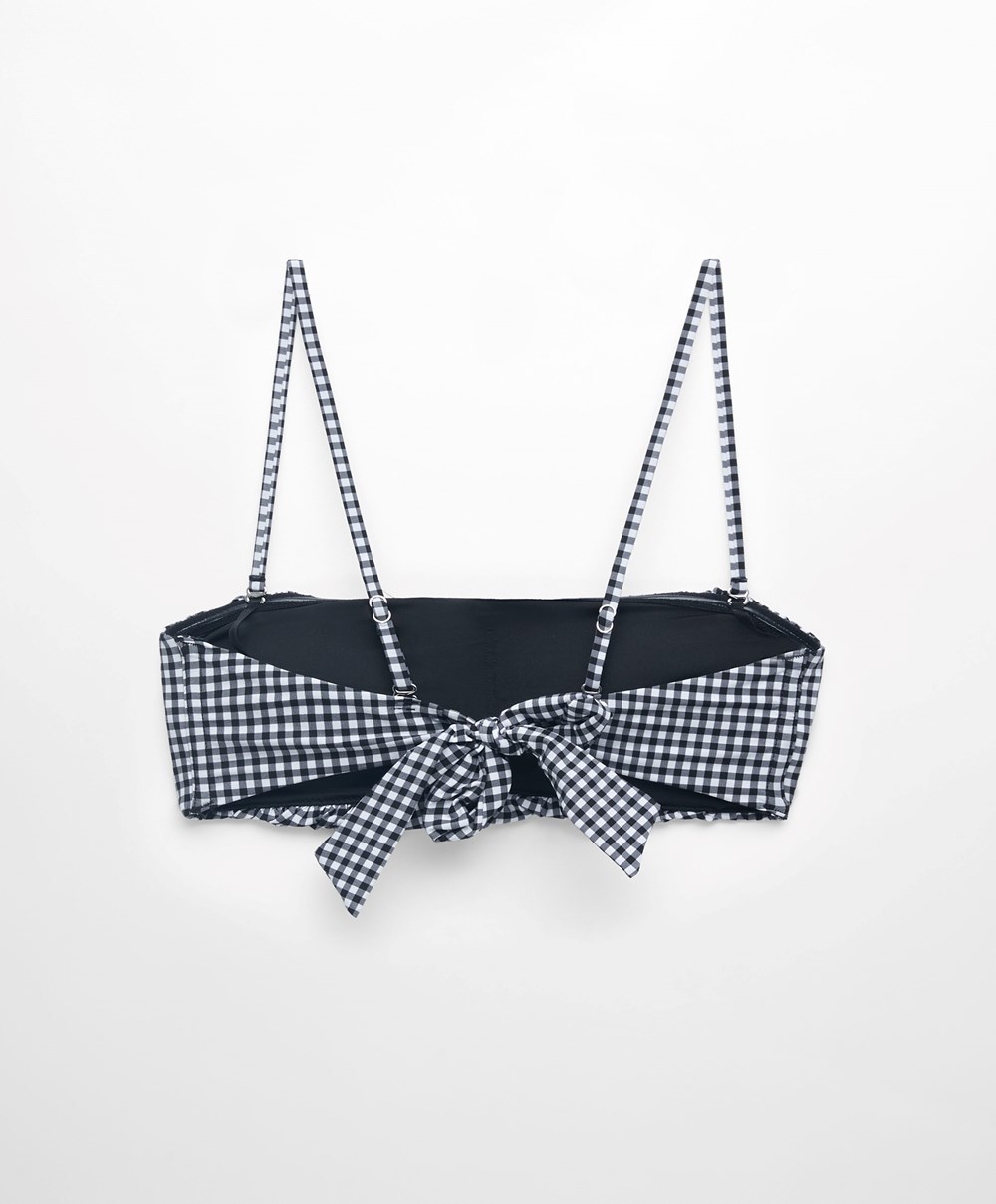 Oysho Gingham Ruched Μπικίνι Top μαυρα | YKDPBG-721