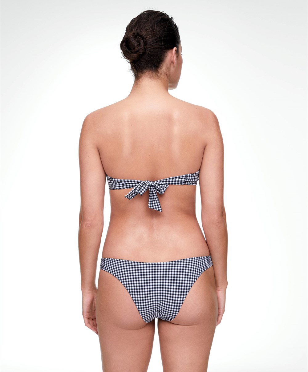 Oysho Gingham U-cut Mid-rise Μπικίνι Briefs μαυρα | HTFQBA-795