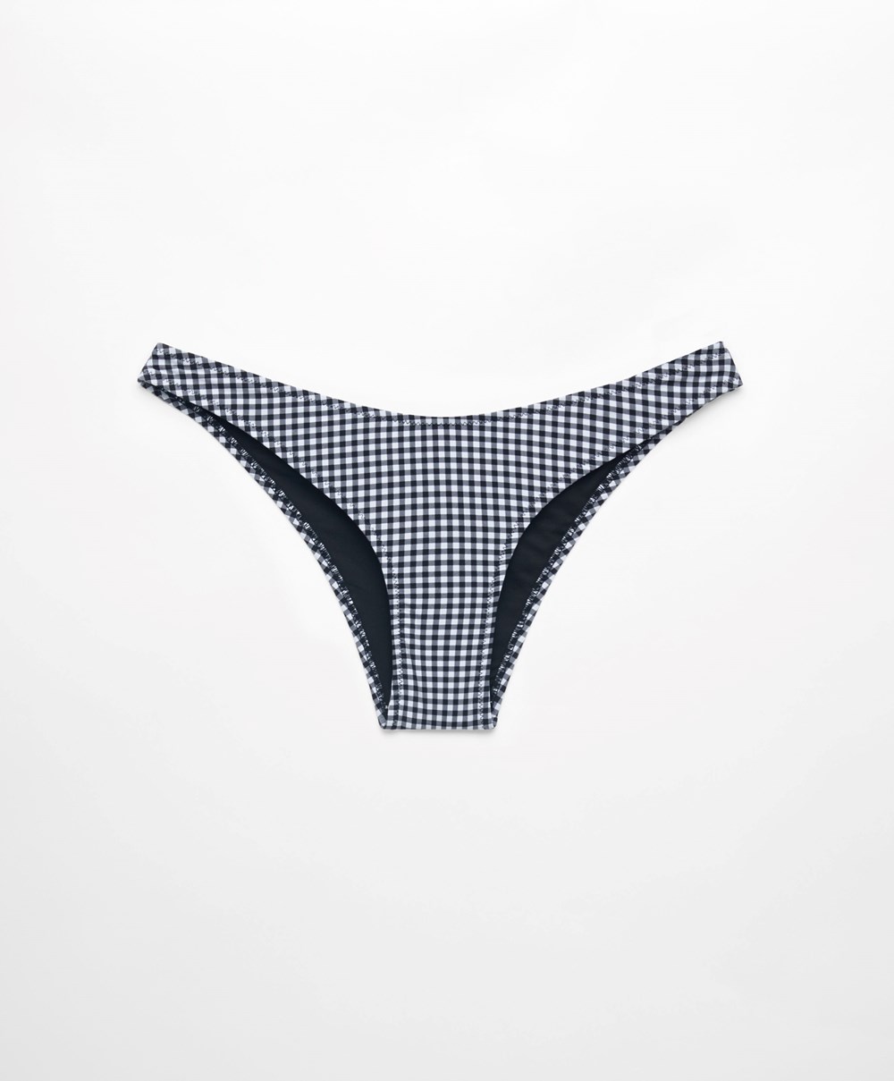 Oysho Gingham U-cut Mid-rise Μπικίνι Briefs μαυρα | HTFQBA-795