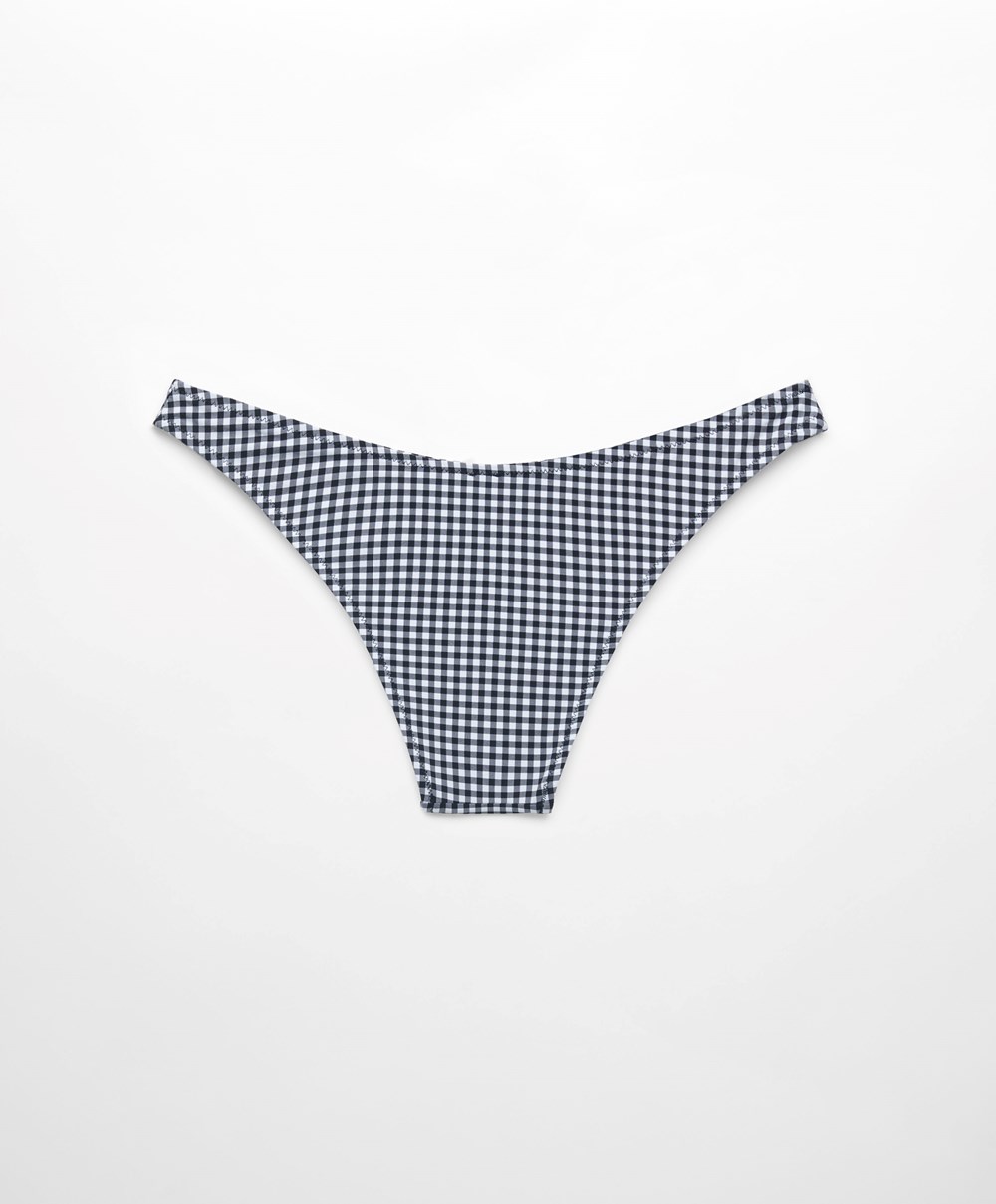 Oysho Gingham U-cut Mid-rise Μπικίνι Briefs μαυρα | HTFQBA-795