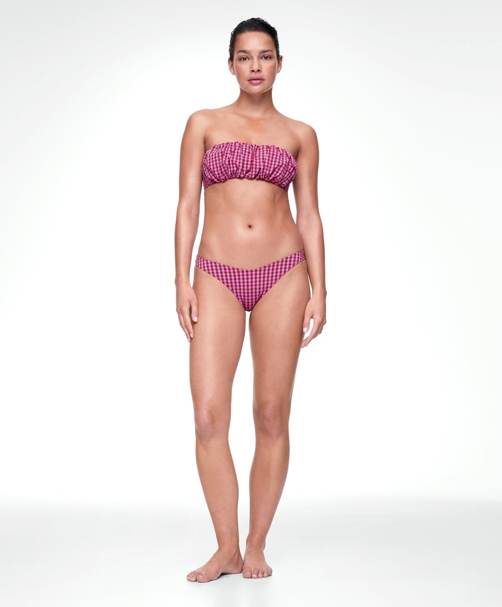 Oysho Gingham U-cut Mid-rise Μπικίνι Briefs κοκκινα | LXAYBF-136