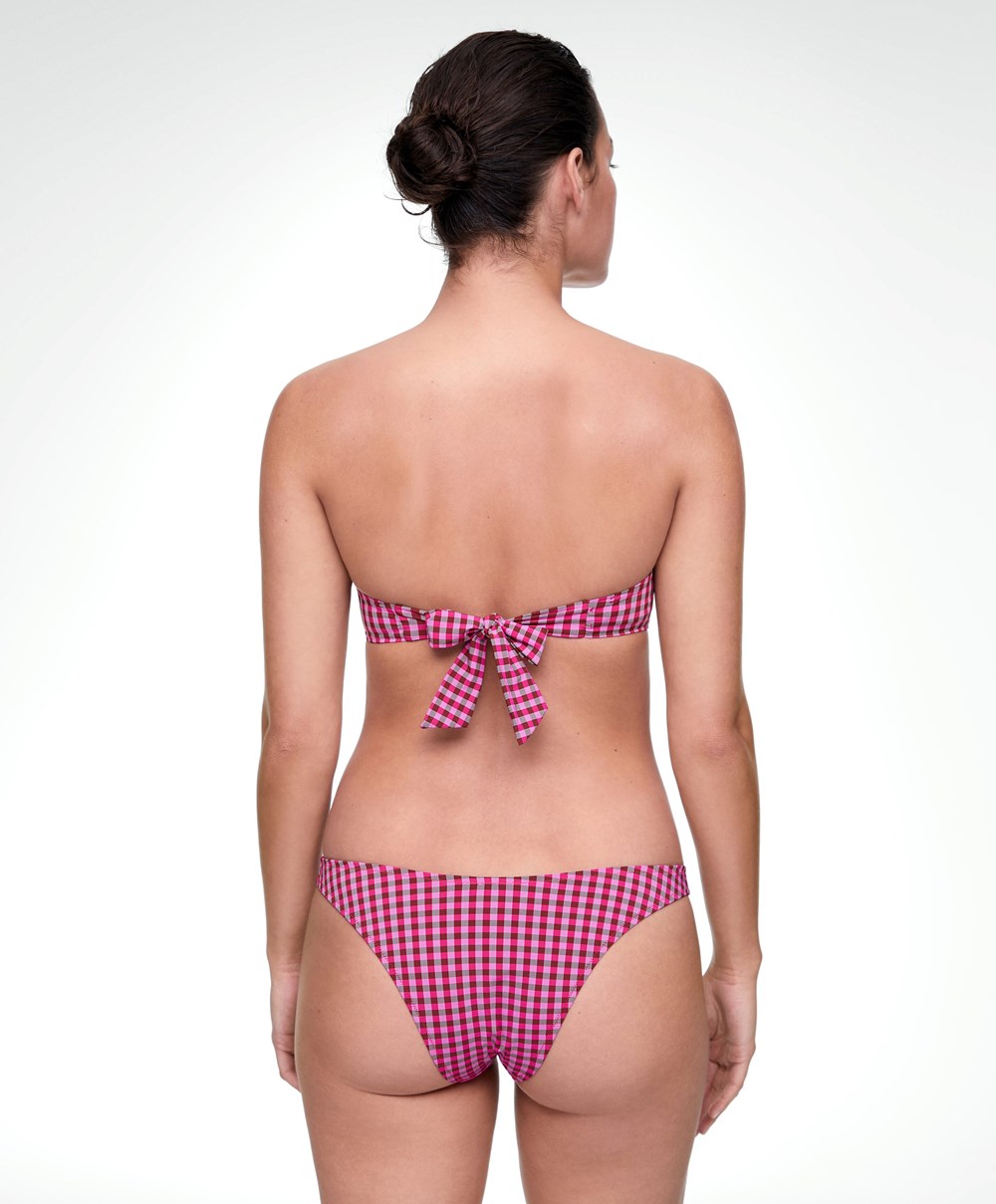 Oysho Gingham U-cut Mid-rise Μπικίνι Briefs κοκκινα | LXAYBF-136