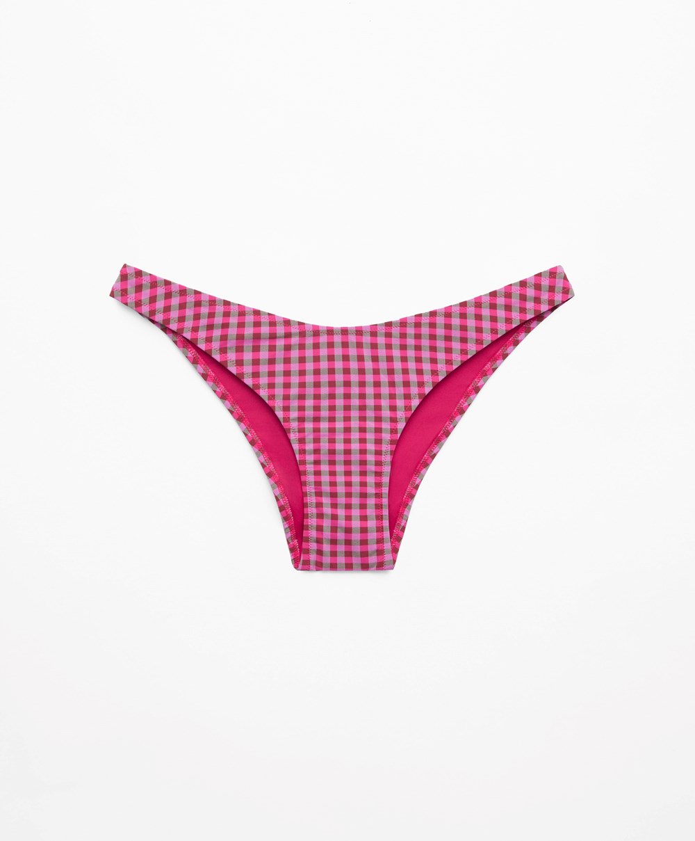 Oysho Gingham U-cut Mid-rise Μπικίνι Briefs κοκκινα | LXAYBF-136