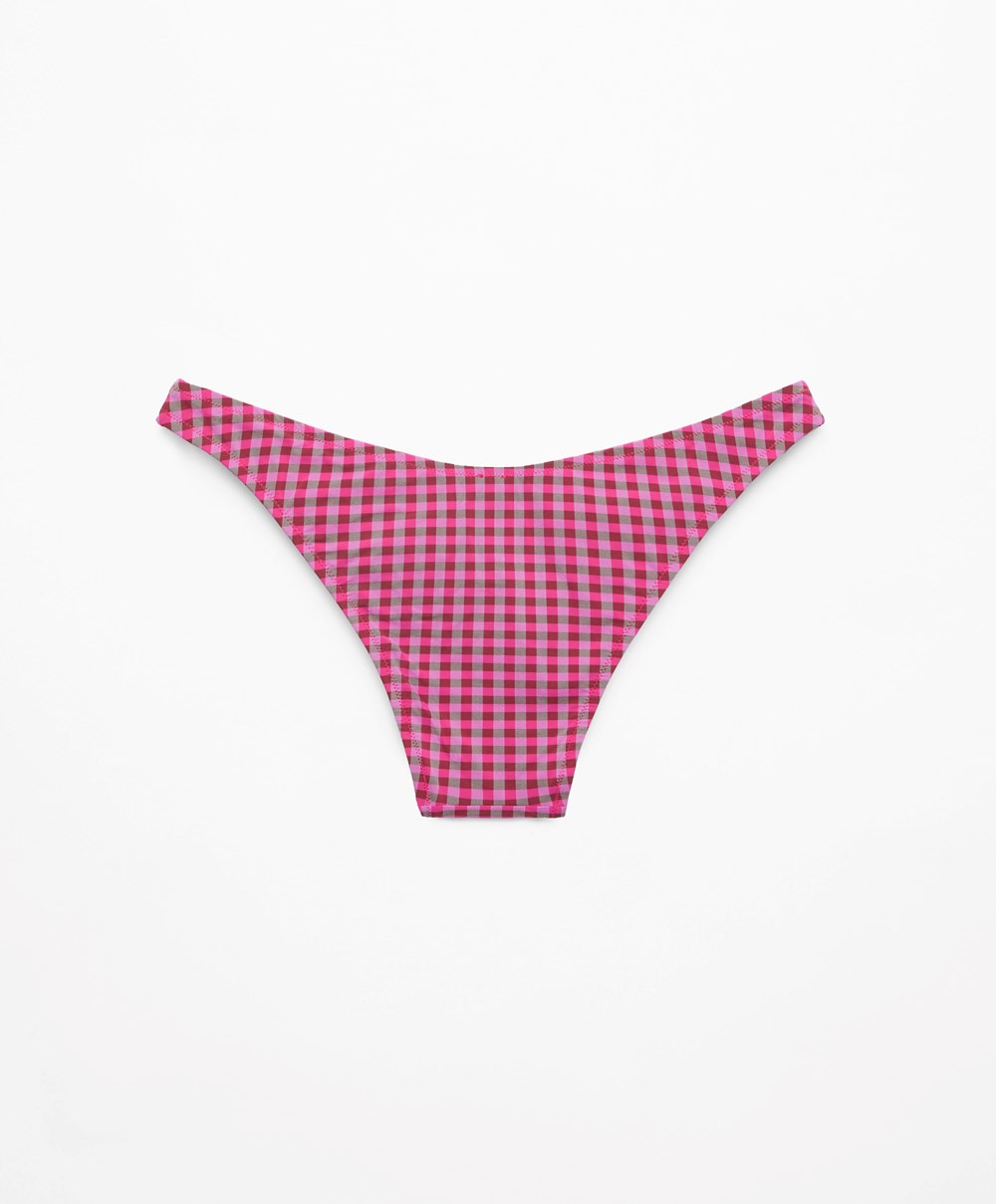 Oysho Gingham U-cut Mid-rise Μπικίνι Briefs κοκκινα | LXAYBF-136