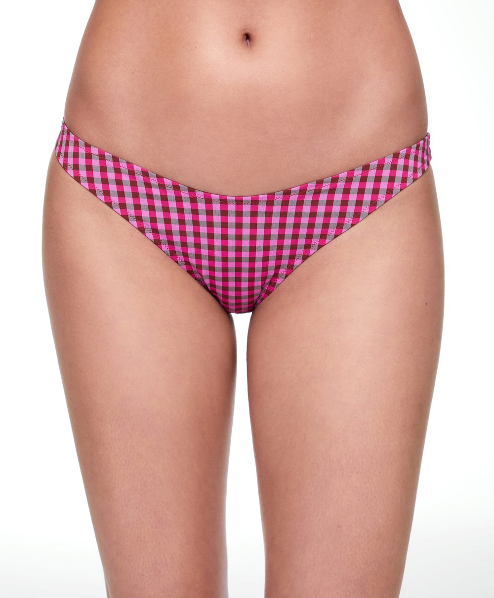 Oysho Gingham U-cut Mid-rise Μπικίνι Briefs κοκκινα | LXAYBF-136