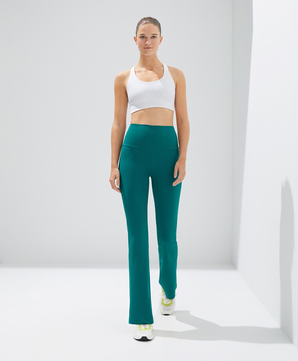 Oysho High-rise Comfortlux Flare Trousers πρασινο | ELRIXJ-861