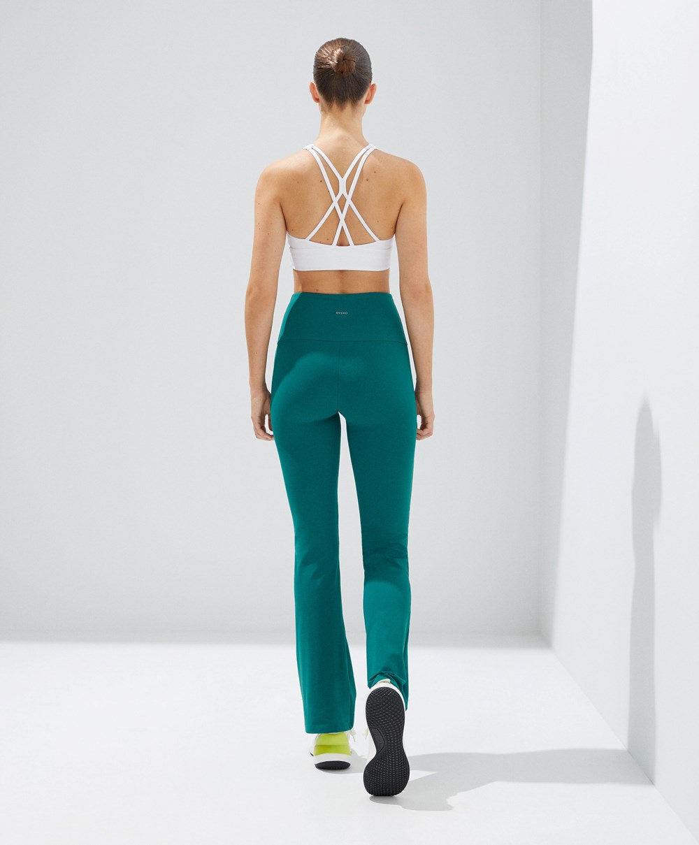 Oysho High-rise Comfortlux Flare Trousers πρασινο | ELRIXJ-861