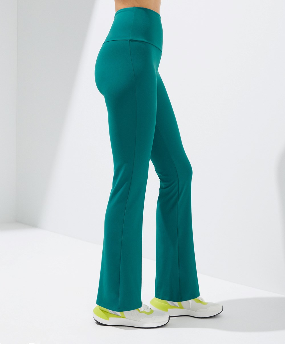 Oysho High-rise Comfortlux Flare Trousers πρασινο | ELRIXJ-861