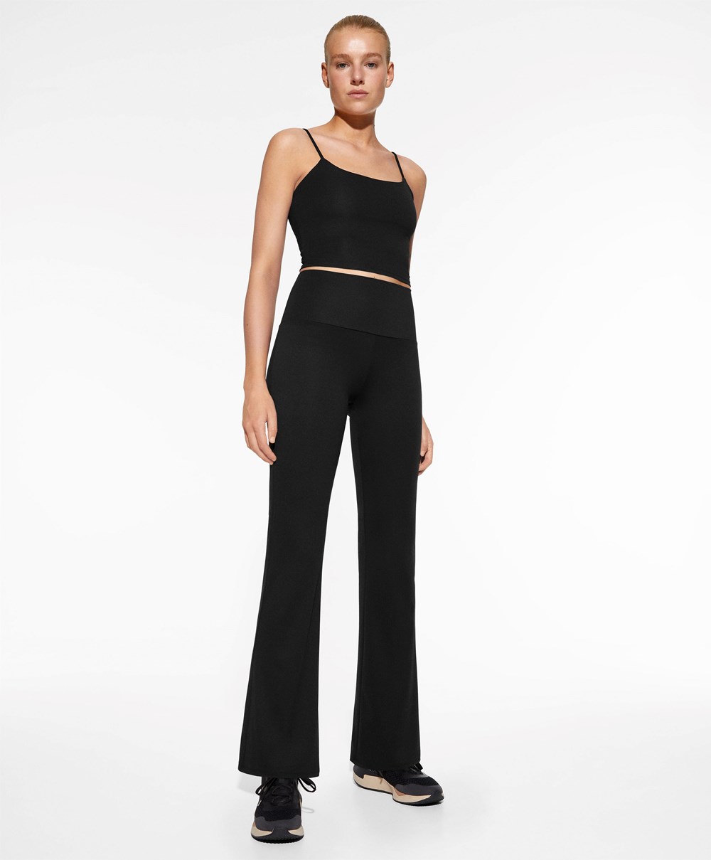 Oysho High-rise Comfortlux Flare Trousers μαυρα | VCJKFB-510