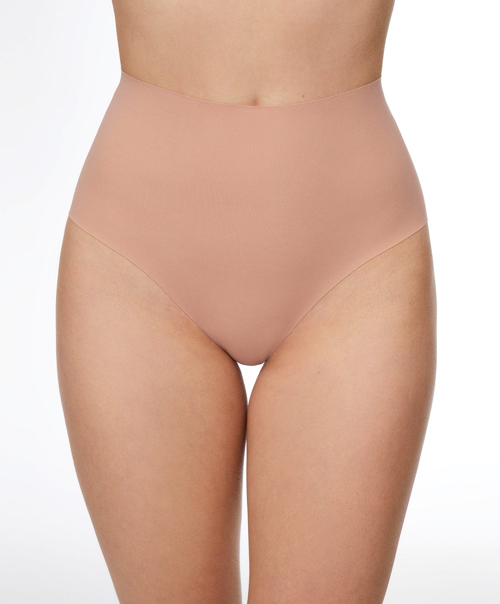 Oysho High-waisted Invisible Laser-cut Briefs Μπεζ | NLROSY-874